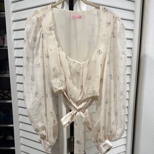 Rosemilk Cream Floral Silk Women's Top